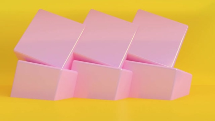 背景的粉色盒子几何移动循环。概念: 抽象背景、动态图形、派对。3D渲染。