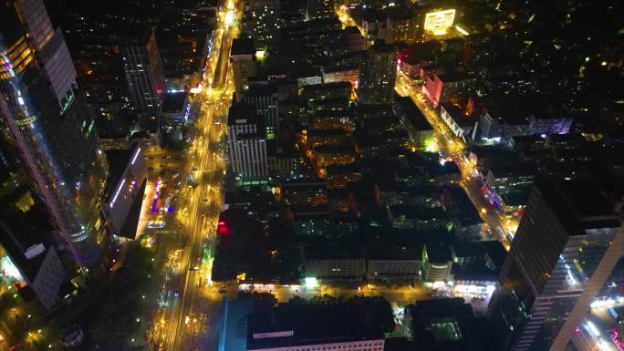 南京市鼓楼区城市马路车流夜景航拍延时99