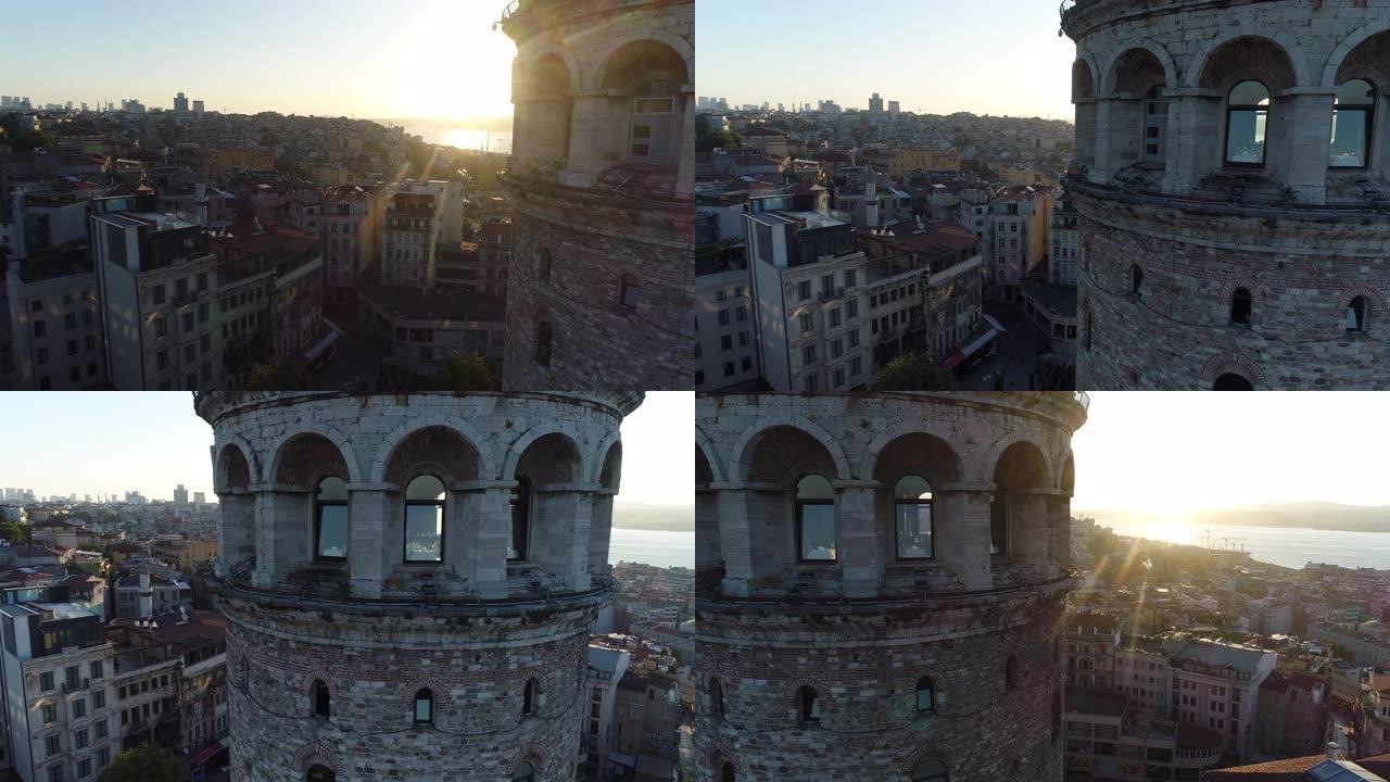 日出时加拉塔伊斯坦布尔鸟瞰图/4K (加拉塔)