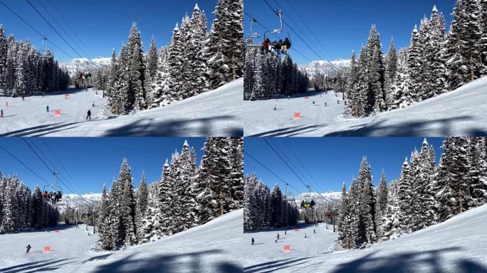 美国科罗拉多州的椅子滑雪缆车和滑雪者