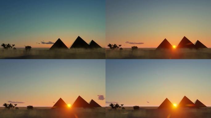 日出时金字塔形太阳能电池板的延时视频