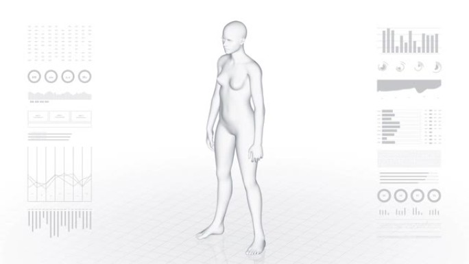 胃部病变的女孩。女性的3d身体。女性人体结构的旋转动画和特写。4k镜头。