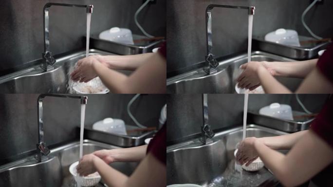 女人在家厨房洗手干净整洁视角视觉家庭洗碗