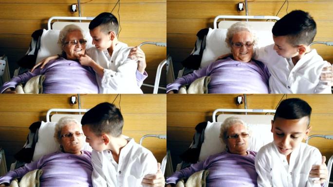 孙子在医院帮助生病的祖母