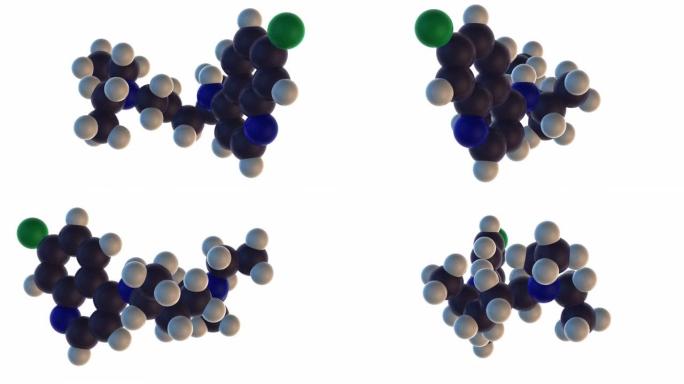 氯喹分子-抗疟药和潜在反抗体19 (冠状病毒，SARS-COV2) 药物的3D渲染。隔离在透明背景上