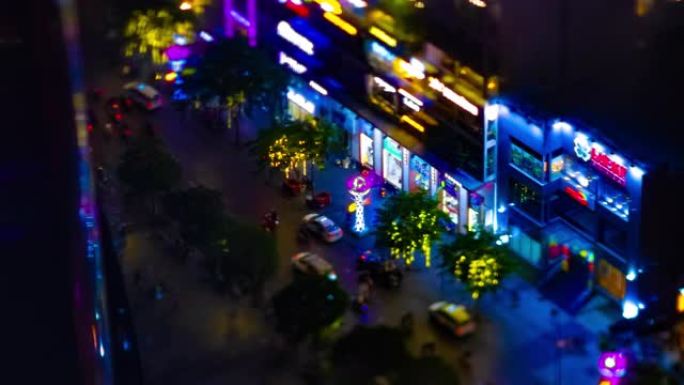 胡志明市阮惠街微型霓虹灯镇的夜晚时光倒流