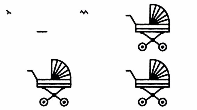 玩具婴儿车涂鸦线图标动画