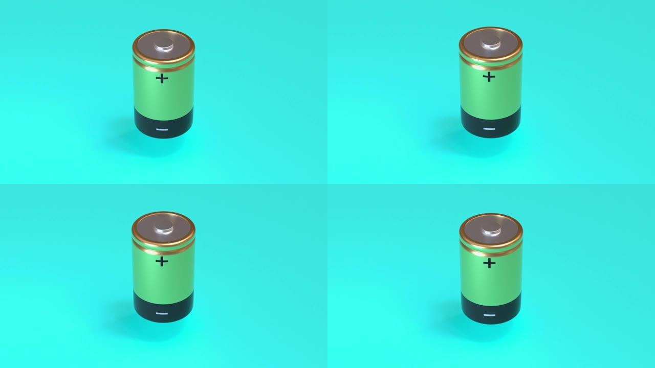 金色黑色电池抽象3d渲染运动绿色背景