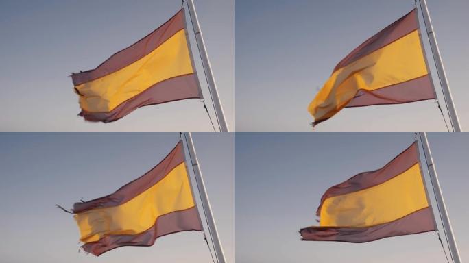 西班牙国旗在风中挥舞
