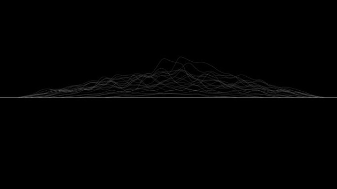 在黑色背景上形成扭曲表面的白线。抽象CG动画循环，侧视图。3d渲染。