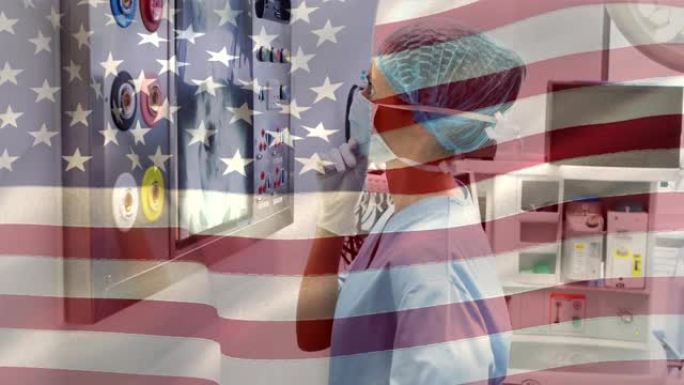 冠状病毒大流行期间背景为医护人员的美国国旗动画