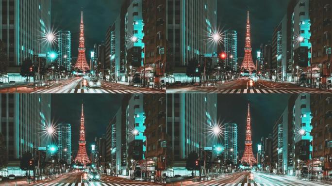 日本东京市中心夜间航拍