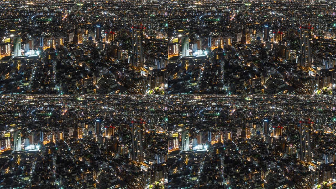 4k延时: 日本东京夜间摩天大楼和市中心繁忙的交通景观