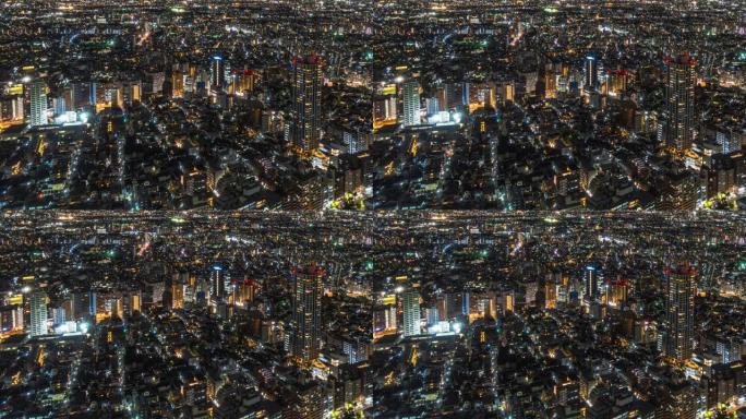 4k延时: 日本东京夜间摩天大楼和市中心繁忙的交通景观