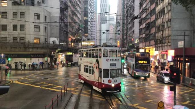 下雨天香港电车之旅-湾仔电车转向