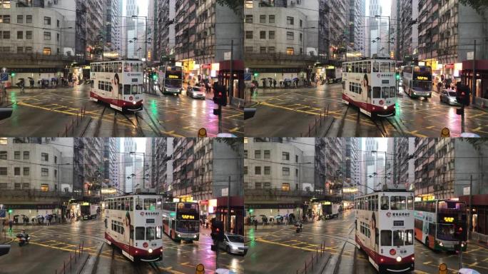 下雨天香港电车之旅-湾仔电车转向