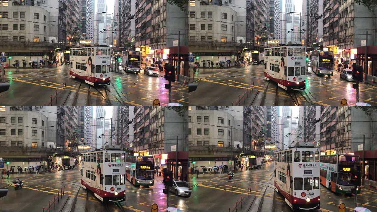 下雨天香港电车之旅-湾仔电车转向