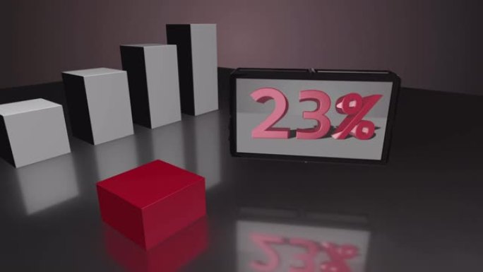 增长红色3D条形图与屏幕高达53%