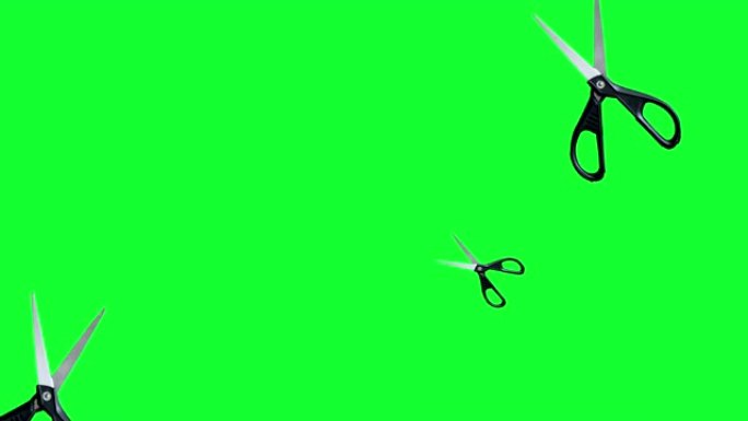 一组动画剪刀元素，绿色屏幕色键上的无缝循环