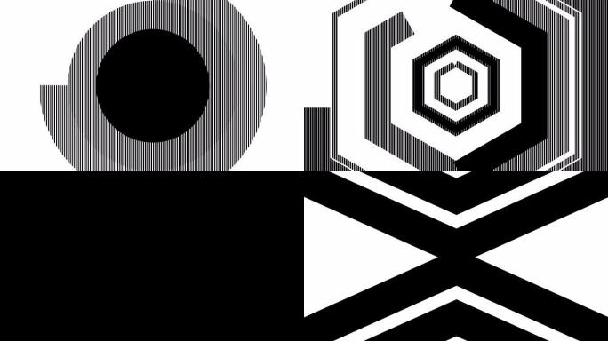 25个未来主义过渡面具。抽象的运动图形和带有白色和黑色方块图形的动画背景。过渡单色蒙版模板4K。60