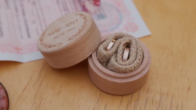 结婚戒指装在一个特殊的原装盒子里。