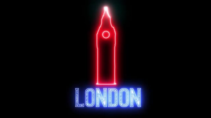 “伦敦” 的霓虹灯文字和霓虹灯剪影英文著名钟楼大本钟。