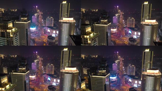 夜光青岛市市中心著名交通街航空全景4k中国