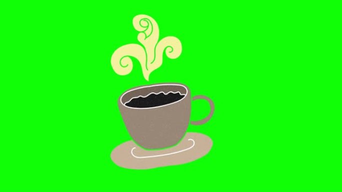 咖啡手绘绿屏。浮动循环动画