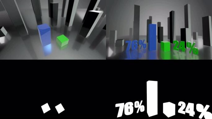 对比3D蓝绿条形图，增长为76%和24%