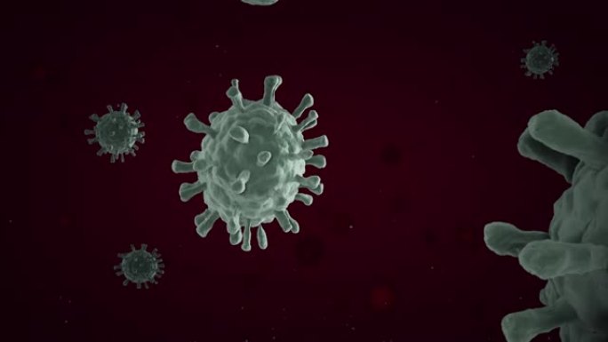 病毒的身体在太空中飞行。嗜铬病毒。病毒模型的3D渲染。致病细胞在空气中翱翔。