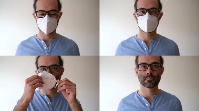 年轻医生戴上一次性口罩以掩盖口腔内可能的细菌。