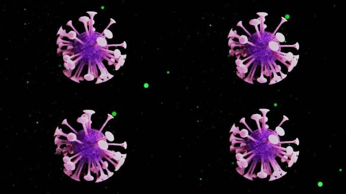 特写冠状病毒型新型冠状病毒肺炎、h1n1、禽流感或猪流感在病毒的流体3d表示中平滑移动，作为微生物微