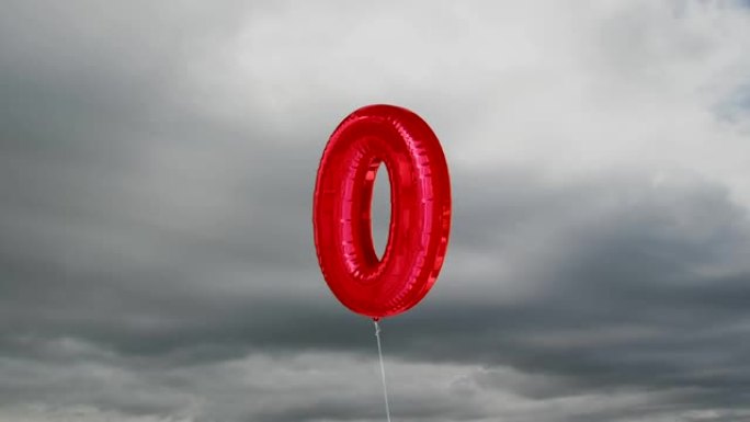 背景中数字零红气球在天空上的动画。