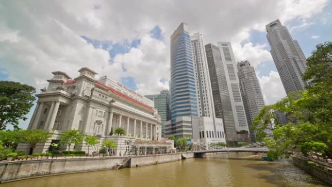 新加坡河畔市中心著名酒店全景4k延时
