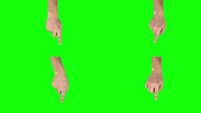 Man hand在绿色屏幕上的平板电脑屏幕手势上进行左右滑动。特写
