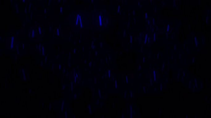 黑色背景上孤立的蓝色快速落下的抽象雪，运动图形概念。动画。降雪的小颗粒飞行