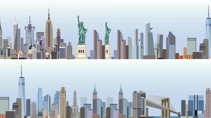纽约市天际线从左向右滑动的动画