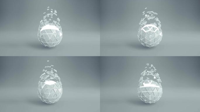 科幻多边形白球旋转无缝循环3D渲染动画