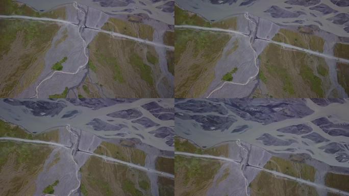 冰岛冰川河和道路的鸟瞰图