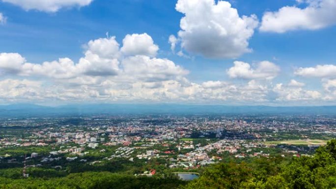 泰国清迈城市景观的地标高视点时间推移 (缩小)