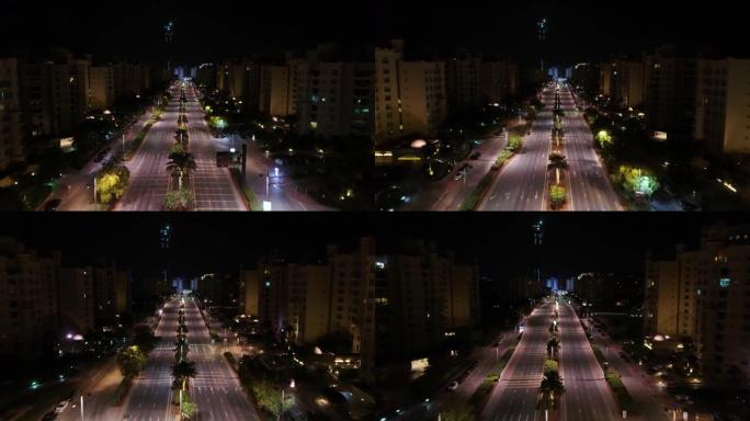 阿拉伯联合酋长国迪拜夜间空荡荡的街道鸟瞰图