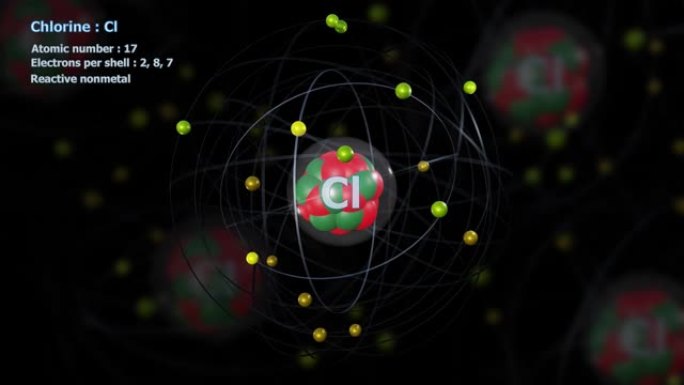 具有17个电子的氯原子与原子无限轨道旋转
