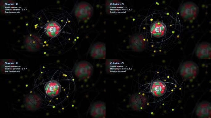 具有17个电子的氯原子与原子无限轨道旋转