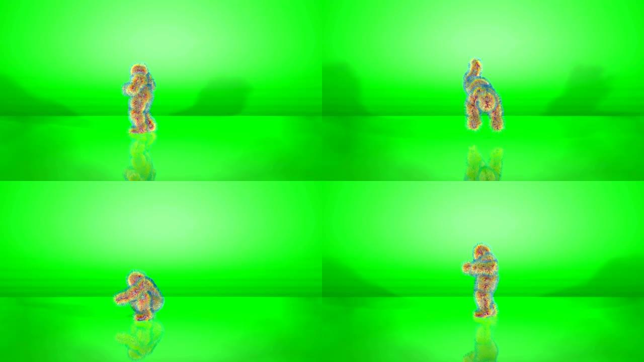 彩色猴子在绿色背景下跳舞