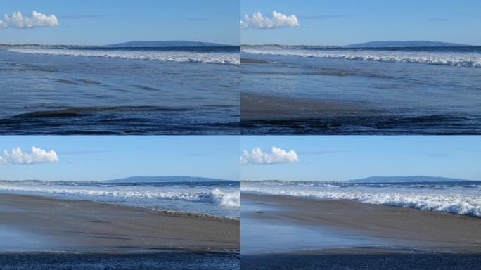 美丽的海景，海浪以慢动作滚入海岸