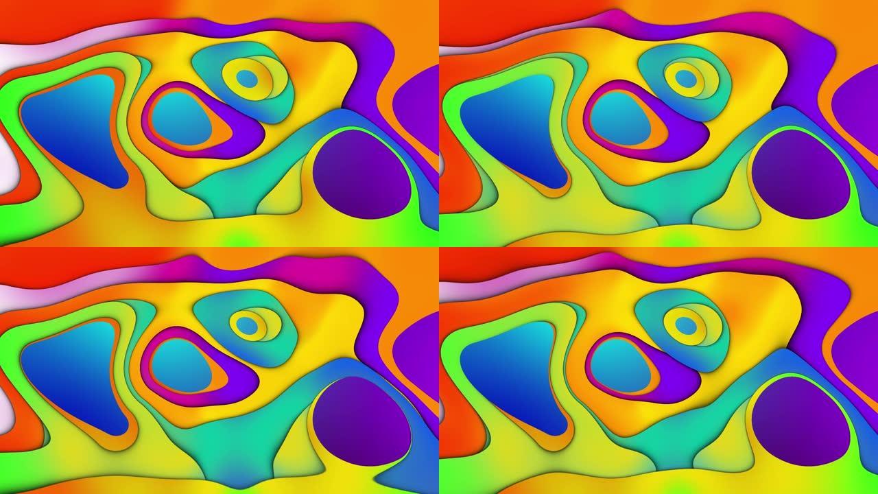 液体的颜色渐变混乱地改变了它的形状。具有阴影体积效果的3d动画。波浪状变形。极简动画设计的现代理念