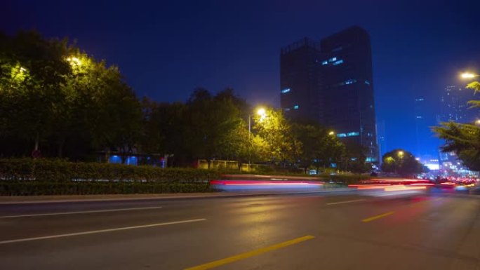 青岛市夜间照明市中心交通街道延时全景4k中国