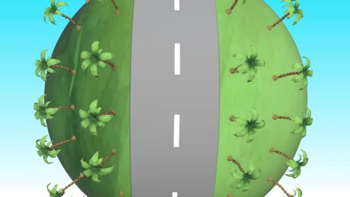 夏季公路旅行循环，3D卡通