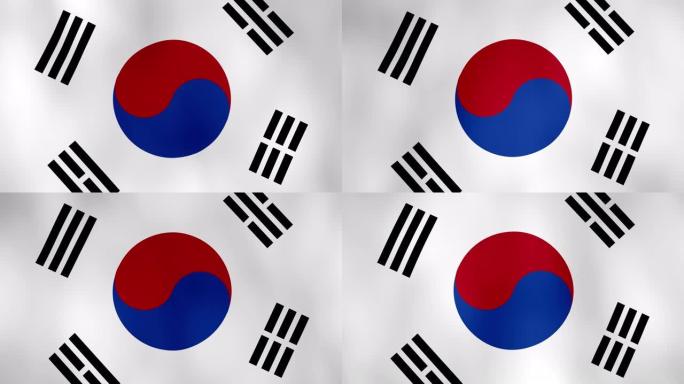 韩国国旗飘扬的动画- 4k