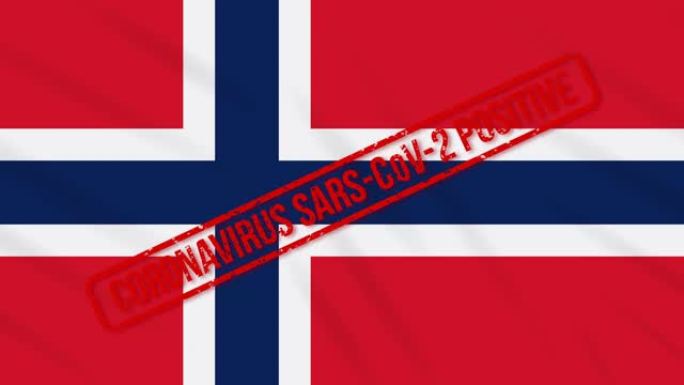挪威摇摆国旗，上面印着对COVID-19的积极回应，循环